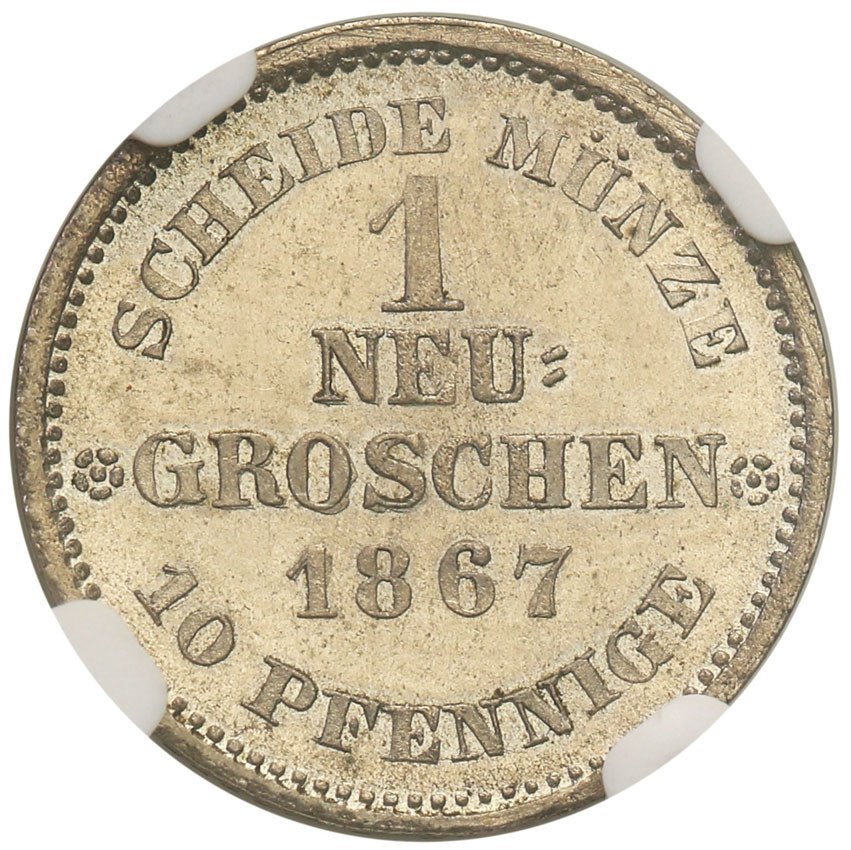 Niemcy, Saksonia. 10 fenigów 1867 B NGC MS66